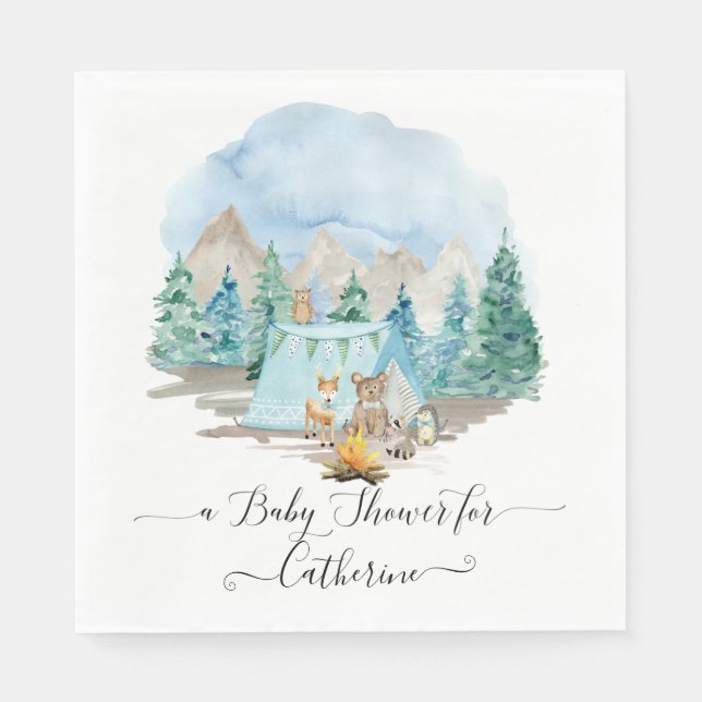 Guardanapo De Papel Forest Animals Deer Bear Rustic Boy Baby Shower (Frente)