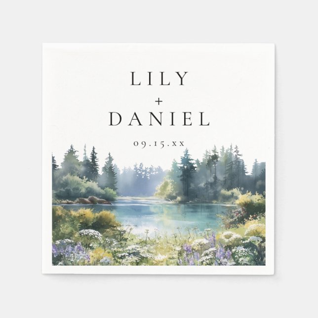 Guardanapo De Papel Forest Lakeside Wildflower Floral Wedding (Frente)