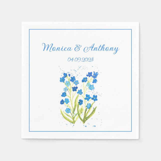Guardanapo De Papel Forget me not Blue Flowers Elegant Wedding (Frente)