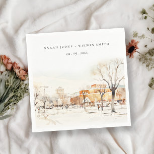 Guardanapo De Papel Forgo North Dakota City Scape Watercolor Casamento