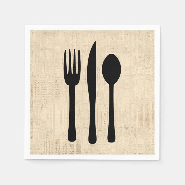 Guardanapo De Papel Fork Knife e Estilo de Script de Arte Silverware S (Frente)