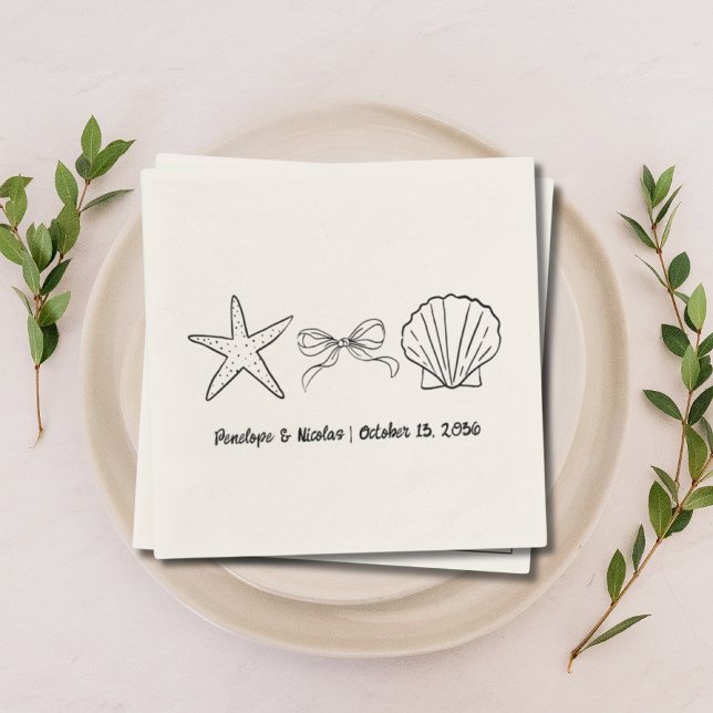 Guardanapo De Papel Formal Beach Wedor Seashell & Arco Napkins (Formal Beach Wedding Favor Seashell & Bow Napkins
)