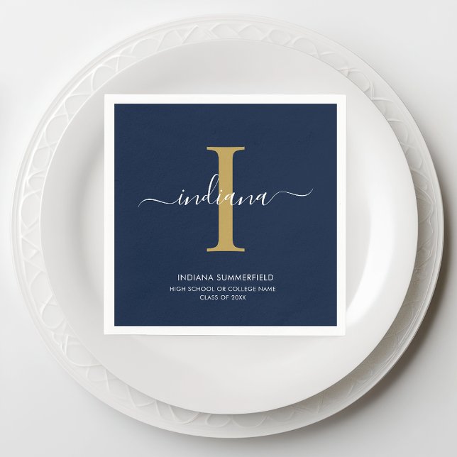Guardanapo De Papel Formando de Nome do Script Monograma 2025 (Monogram Script Graduation Navy Blue Paper Napkin)
