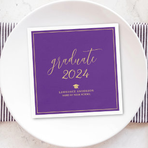 Guardanapo De Papel Formando de Script Dourado Roxo Real 2024 Graduaçã