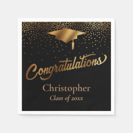 Guardanapo De Papel Formando parabéns, Classe Dourada em preto