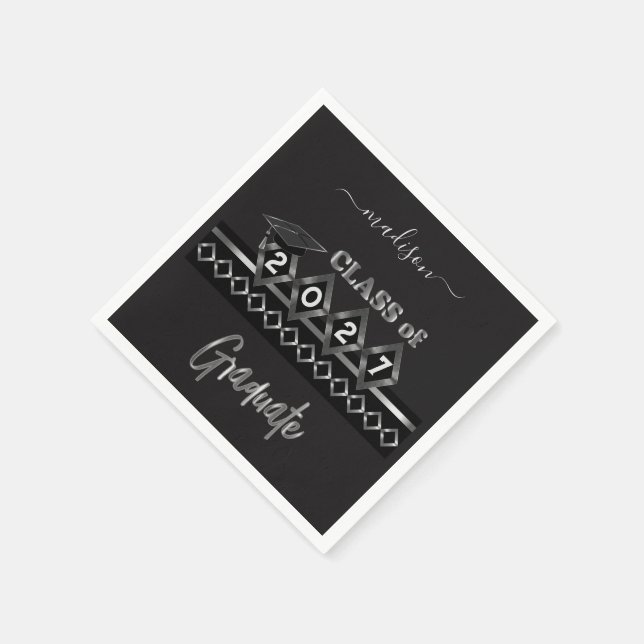 Guardanapo De Papel Formando Personalizado - Preto e Prateado (Canto)