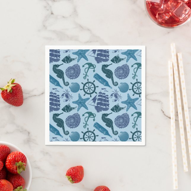 Guardanapo De Papel Formas Náuticas De Padrão Azul (Insitu)