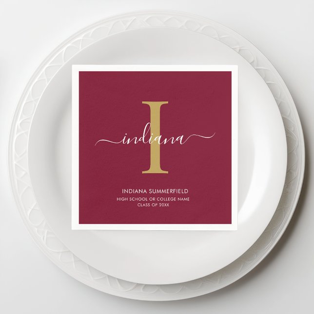 Guardanapo De Papel Formatura 2026 Monograma Script Festa Burgundy (Monogram Script Burgundy Graduation Paper Napkin)