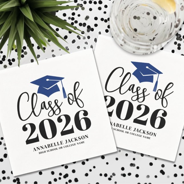 Guardanapo De Papel Formatura Azul Personalizada (Personalized Blue Graduation Napkins)