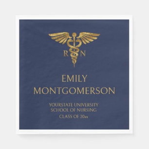 Guardanapo De Papel Formatura de Enfermagem Azul Marinho Dourado Moder