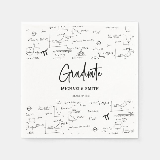 Guardanapo De Papel Formatura de Matemática em Script Preto e Branco E (Frente)