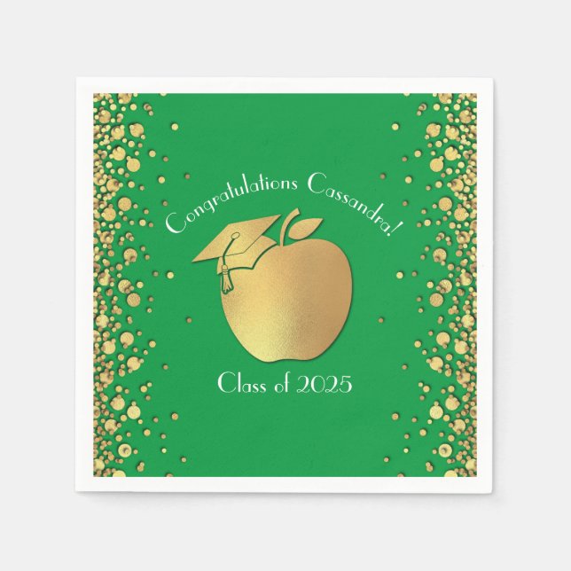 Guardanapo De Papel Formatura em Educação de Professores Verde Dourado (Frente)