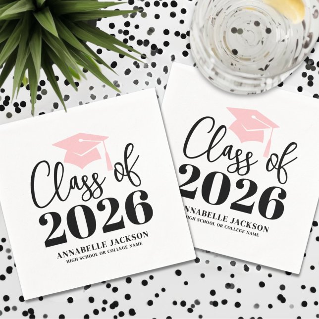 Guardanapo De Papel Formatura Rosa Personalizada (Personalized Pink Graduation Napkins)