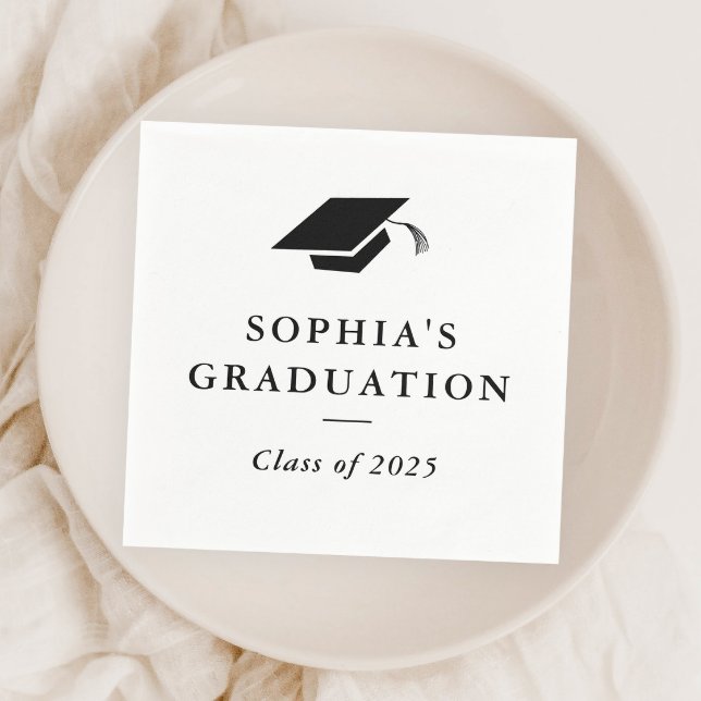 Guardanapo De Papel Formatura Simples Clássica em Preto e Branco (Simple black and white graduation party paper napkins.)
