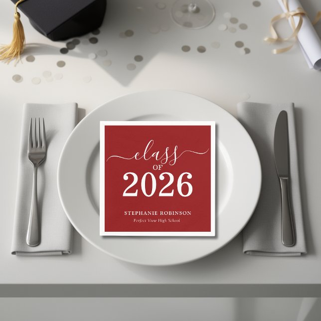 Guardanapo De Papel Formatura Vermelha Simples da Turma de 2026  (Criador carregado)