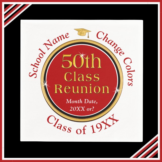 Guardanapo De Papel Fornecimentos personalizados de 50ª classe de sind (50th class reunion party supplies. 50th class reunion  napkins. Red and White, 50th reunion napkins.)