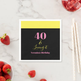 Guardanapo De Papel Forty and Loving It 40th Birthday Yellow Black