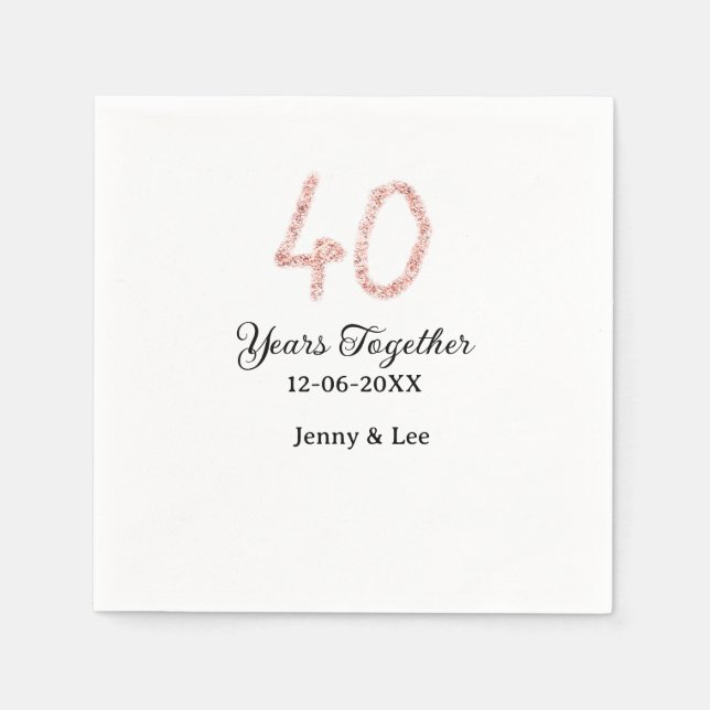 Guardanapo De Papel Forty years together black pink glitter bold lette (Frente)