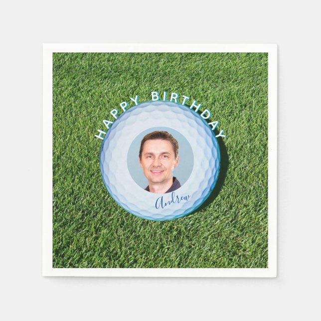 Guardanapo De Papel Foto Assinada de Aniversário da Bola de Golfe (Frente)