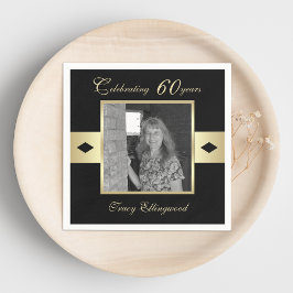 Guardanapo De Papel Foto da 60ª Festa de aniversário em preto