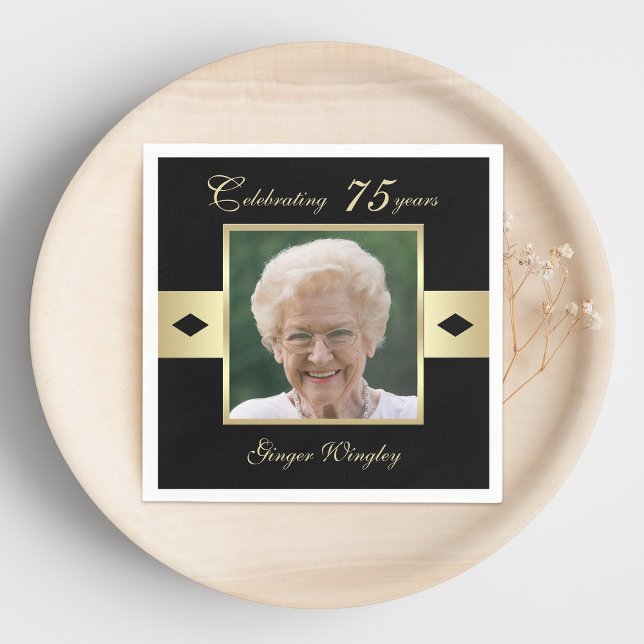 Guardanapo De Papel Foto da 75ª Festa de aniversário no papel preto (Criador carregado)