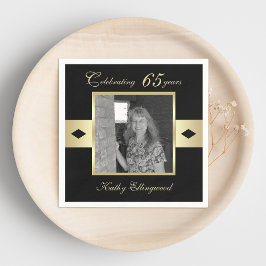 Guardanapo De Papel Foto da Festa de aniversário 65 em preto