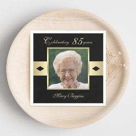 Guardanapo De Papel Foto da Festa de aniversário 85 no papel preto