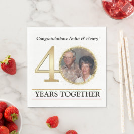 Guardanapo De Papel Foto de 40º Aniversário em Ouro Elegante