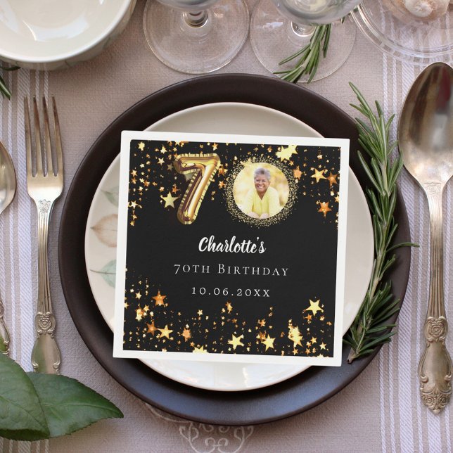 Guardanapo De Papel foto de 70 de aniversário de estrelas pretas doura (Criador carregado)