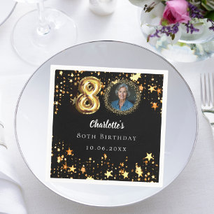 Guardanapo De Papel foto de 80 de aniversário de estrelas pretas doura
