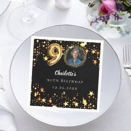 Guardanapo De Papel foto de 90 de aniversário de estrelas pretas doura