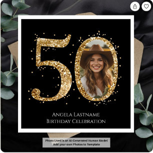 Guardanapo De Papel Foto de Aniversário de 50 anos com Brilho Dourado 