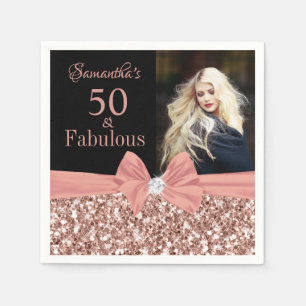 Guardanapo De Papel Foto de aniversário de 50 anos com glitter dourado