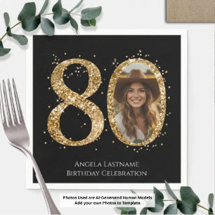 Guardanapo De Papel Foto de Aniversário de 80 anos com Brilho Dourado 