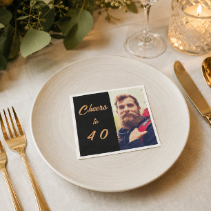 Guardanapo De Papel Foto de aniversário homens brindes preto dourado