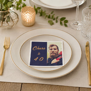 Guardanapo De Papel Foto de aniversário homens vivas azul dourado