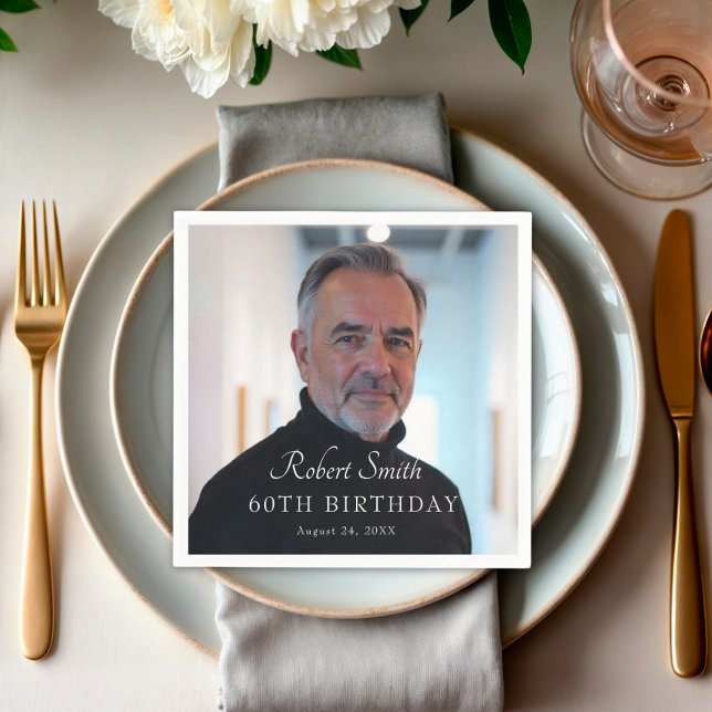 Guardanapo De Papel Foto de Aniversário Personalizada de Script Elegan (Criador carregado)