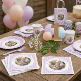 Guardanapo De Papel Foto de Aniversário Personalizada & Pontinhos Roxo