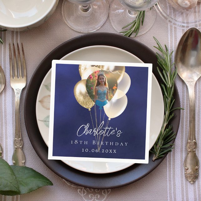Guardanapo De Papel Foto de balões de ouro azul-marinho de aniversário (Criador carregado)