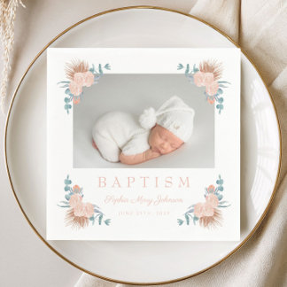 Guardanapo De Papel Foto de Batismo de Menina Floral Elegante