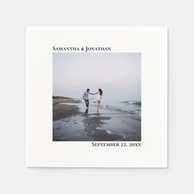 Guardanapo De Papel Foto de Casamento Branco Moderno Elegante Minimali (Frente)