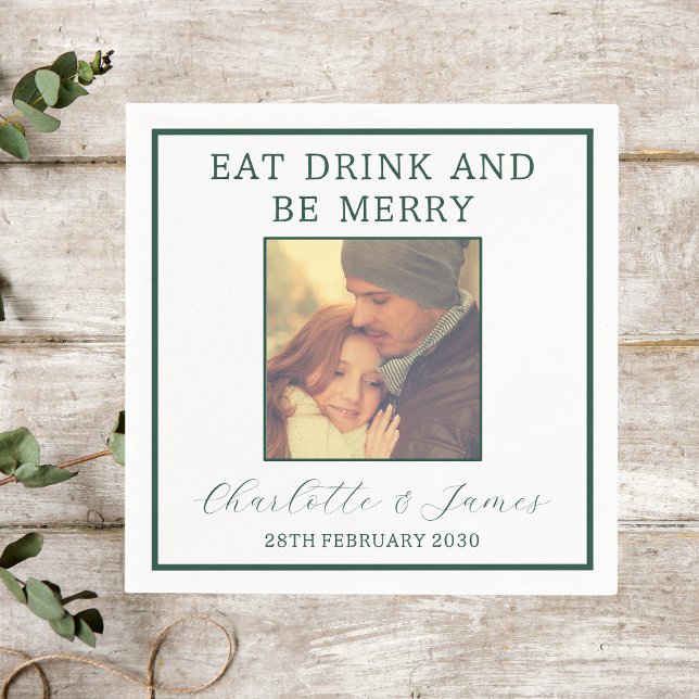 Guardanapo De Papel Foto de Casamento de Fronteira Verde Elegante (Criador carregado)