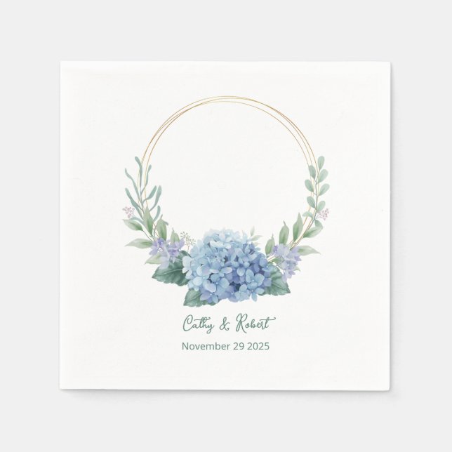 Guardanapo De Papel Foto de Casamento Floral Azul e Branco - Napkins (Frente)