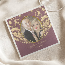Guardanapo De Papel Foto de casamento roxo e dourado luxuoso e elegant