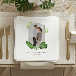 Guardanapo De Papel Foto de Casamento Tropicalidade Folhagem Nome Data