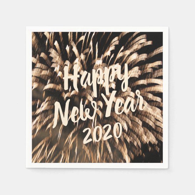 Guardanapo De Papel Foto de Celebração Dourada do Firework do feliz an (Frente)