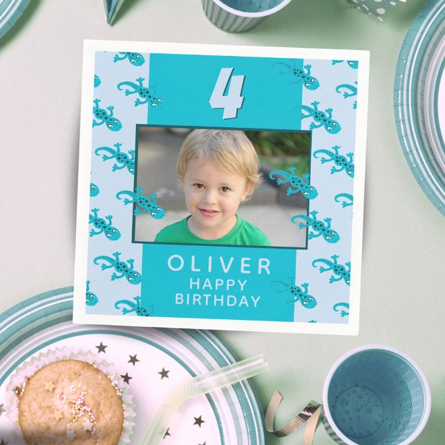 Guardanapo De Papel Foto de Festa de aniversário de Gecko Lizard Kid (Criador carregado)