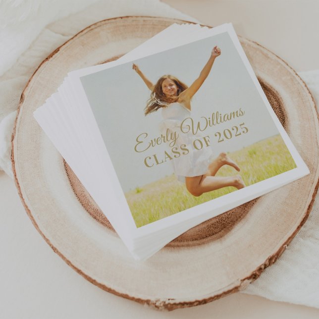 Guardanapo De Papel Foto de Graduação Personalizada de Script Dourado  (Criador carregado)
