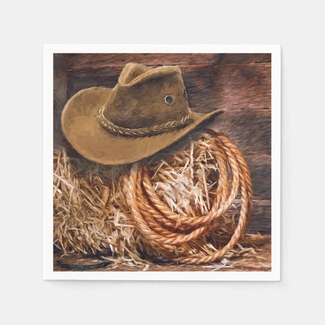 Guardanapo De Papel Foto de Hat Rope Hay do Rustic Cowboy (Frente)