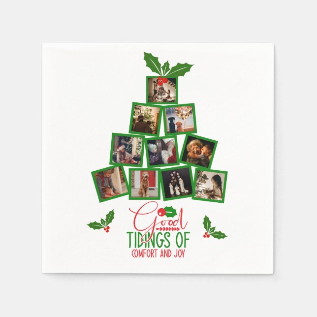 Guardanapo De Papel Foto de Natal Verde Personalizado (Frente)